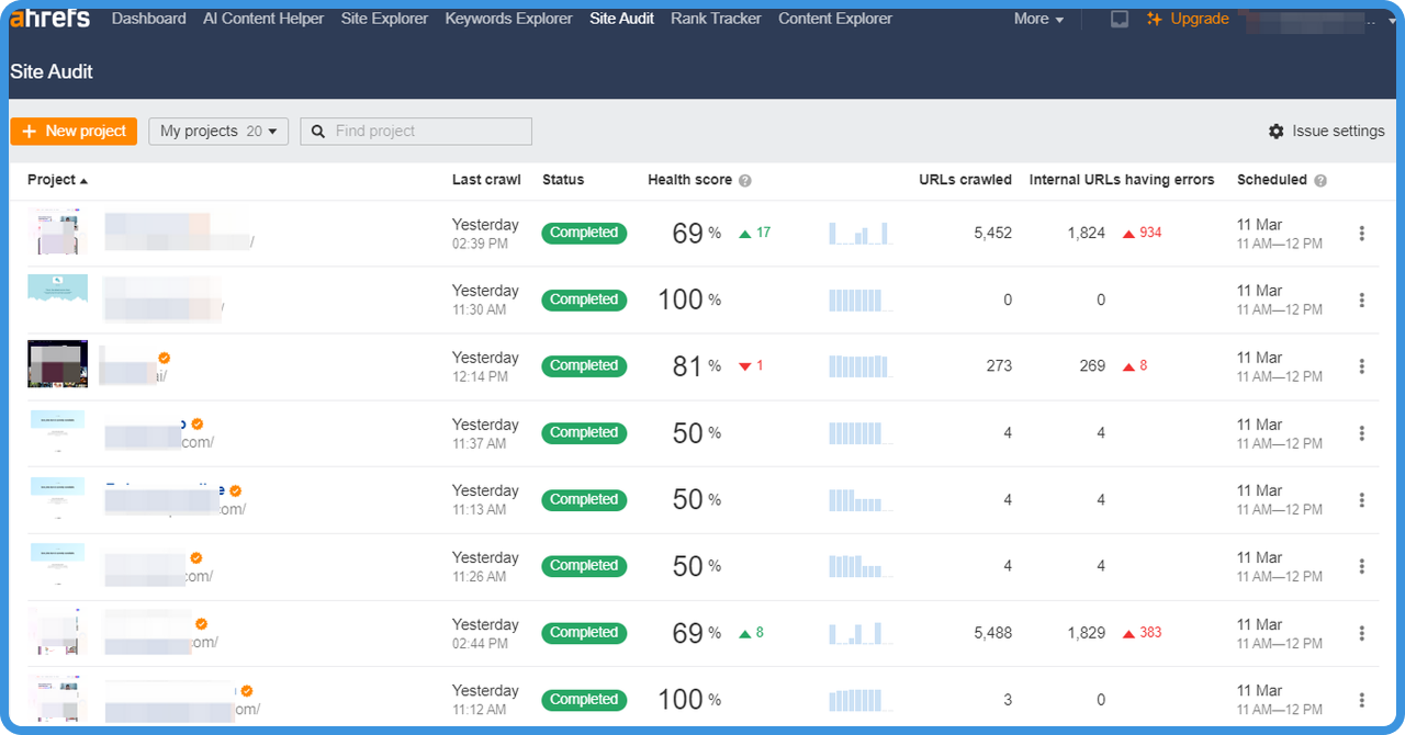 Ahrefs基本功能3. 网站审计 (Site Audit)